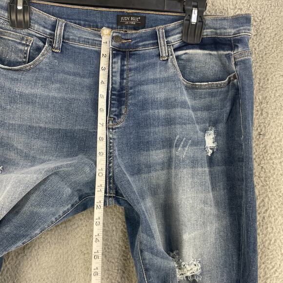 Judy Blue Jeans Womens Plus 1XL 38 x 27 Blue Distressed Boyfriend Denim Wisker - Picture 5 of 13